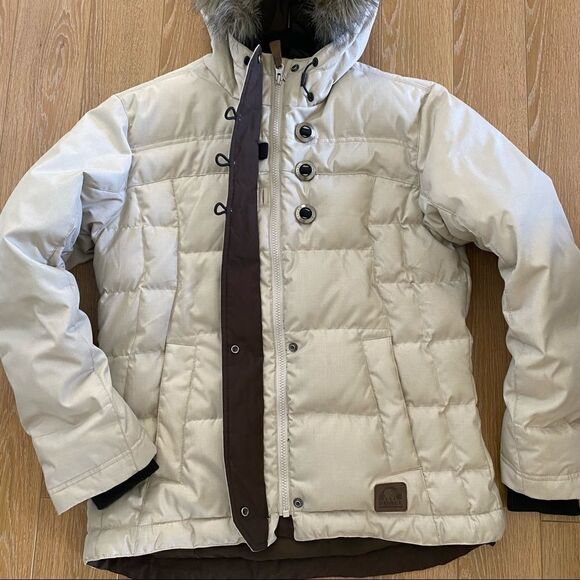 Sorel-Short Down Puffer Cream Faux Fur Hood Jacket - Picture 7 of 16